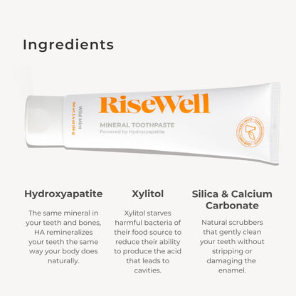 RiseWell Mineral Toothpaste with Hydroxyapatite - No Fluoride, SLS-Free, Made in USA | 3.4 oz