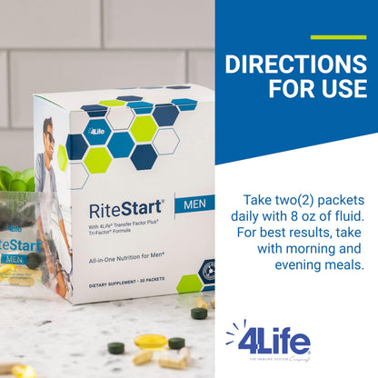 4Life RiteStart Men - Daily Nutritional Pack for Immune Support | Vitamin C, D & Zinc - 30 Packets