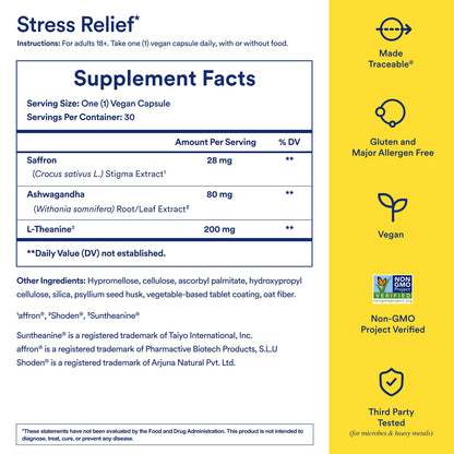 Ritual Stress Relief Supplement – BioSeries Ashwagandha, L-Theanine & Saffron, 8-Hour Release