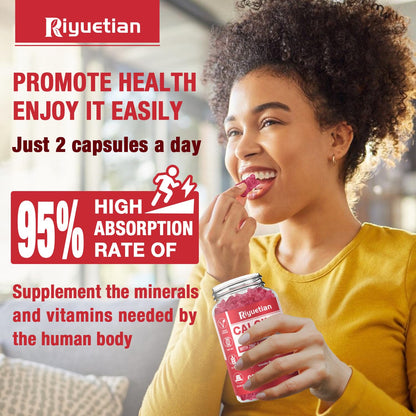 Riyuetian Calcium Gummies with Magnesium & Zinc + D3 & K2 - 60 Count | Bone, Teeth & Immune Support