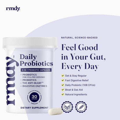 rmdy Probiotic for Digestive Health | Constipation & Bloating (30 Capsules)