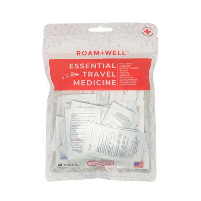 Roamwell Essential Travel Medicine Kit — TSA-Approved OTC Med Pack (Expedition | 60 Tablets)