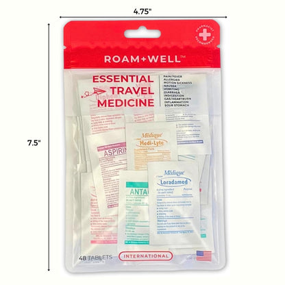 Roamwell Essential Travel Medicine Kit – TSA-Approved International OTC Meds (48 Tablets)