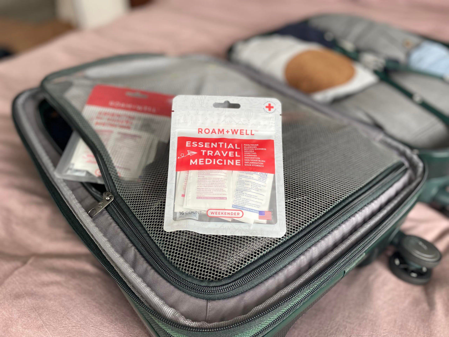 Roamwell Essential Travel Medicine Kit – TSA-Approved Weekender (16 Tablets)