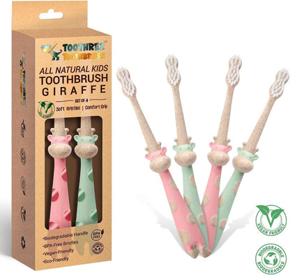 ROARex All-Natural Kids Toothbrushes - Giraffe (4-36m) Mint/Rose | 4pk | 1% for The Planet