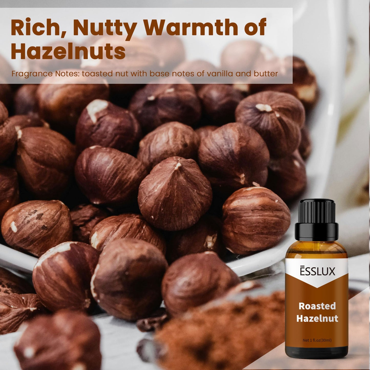 Roasted Hazelnut Fragrance Oil | ESSLUX Premium Aromatherapy Oil 30 ml