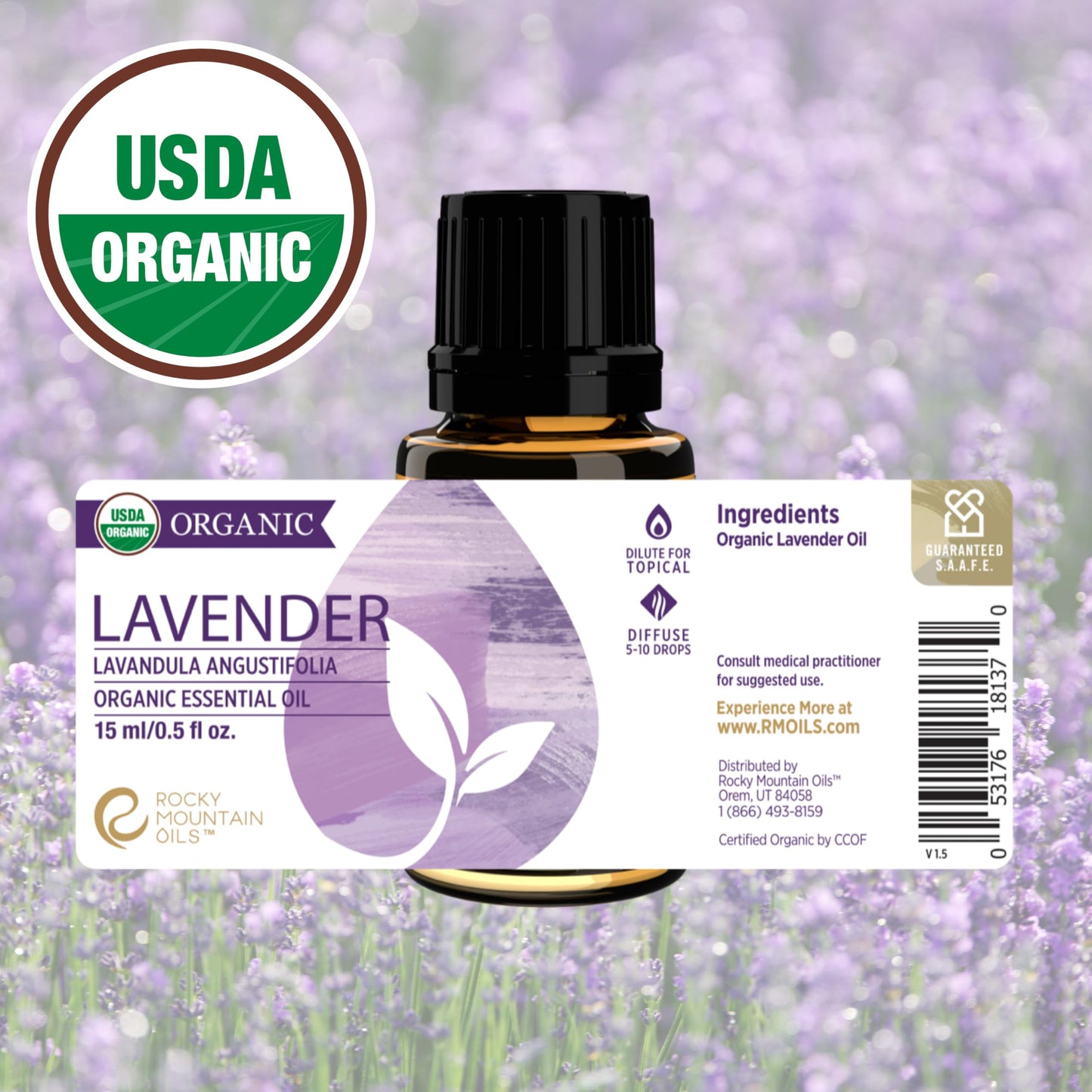 Rocky Mountain Oils Organic Lavender Essential Oil - 15ml | 100% Pure USDA Certified
