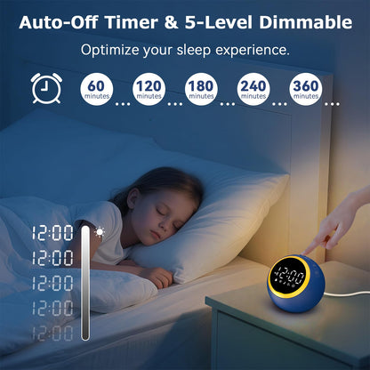 Rohent White Noise Sound Machine with Clock - 30 Sounds, 32 Volume Levels, Memory (Blue)
