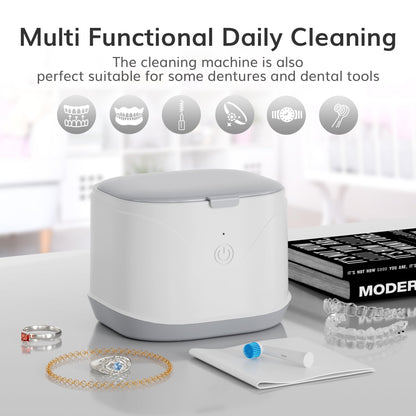 ROLWAY Ultrasonic Retainer Cleaner 46kHz – 220ml, One-Touch Deep Cleaning for Mouth Guards & Aligners (White)