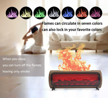Romanplux Flame Diffuser Humidifier — 7-Color Flame, Wood Shape Fireplace Design with Auto-Shutoff