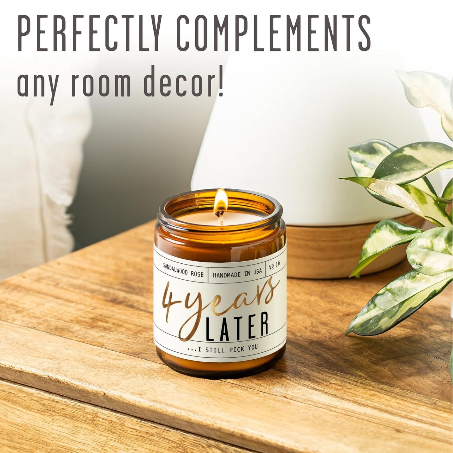 4th Anniversary Gift for Wife – Sandalwood Rose Soy Candle | 50-Hour Burn | USA Made