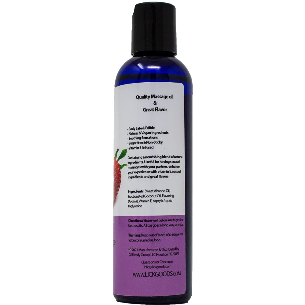 Lick Strawberry Massage Oil with Natural Vitamin E - Aromatherapy & Moisturizing 4 oz