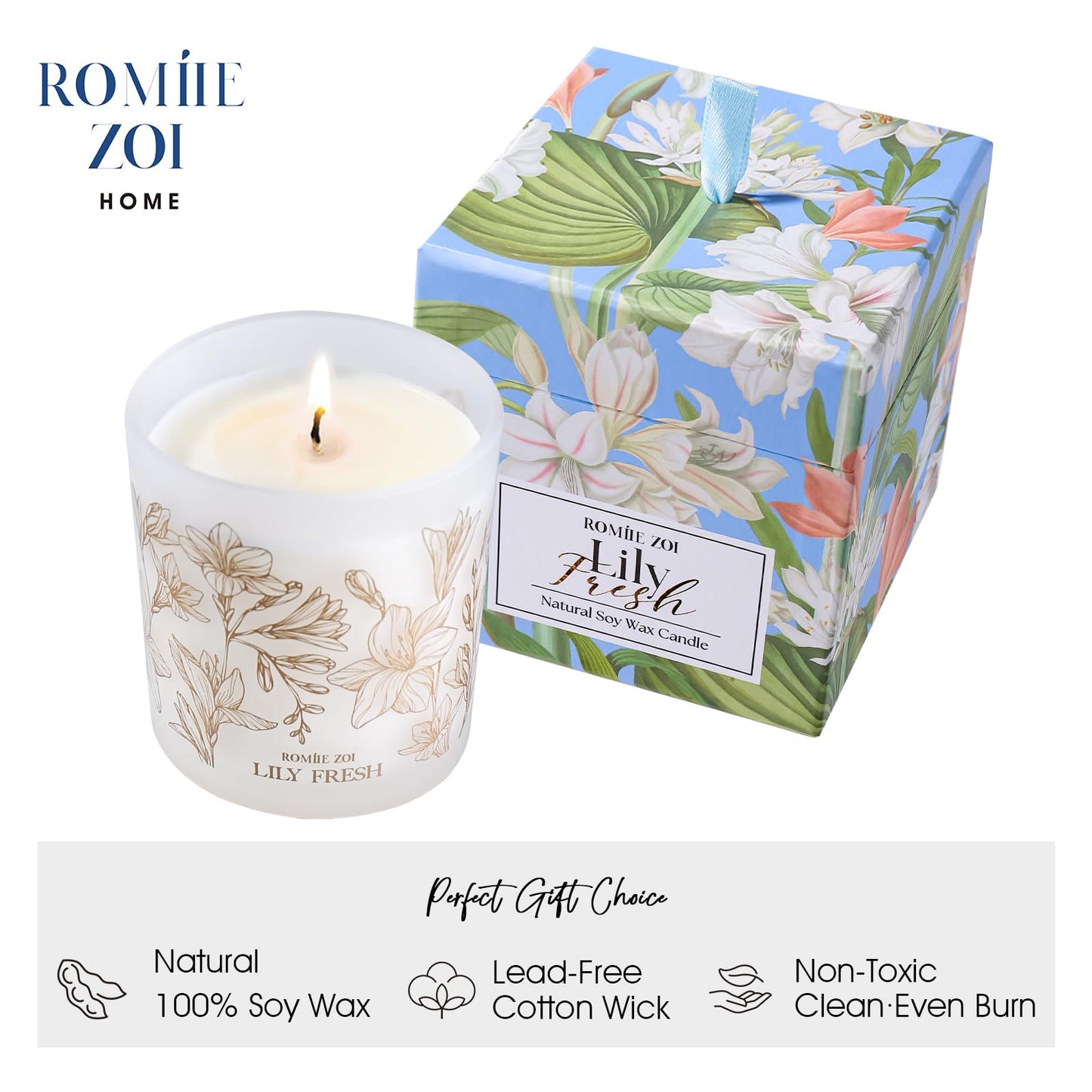 ROMIIE ZOI Lily Fresh Scented Candle - 6oz Soy Wax, Gifts for Women