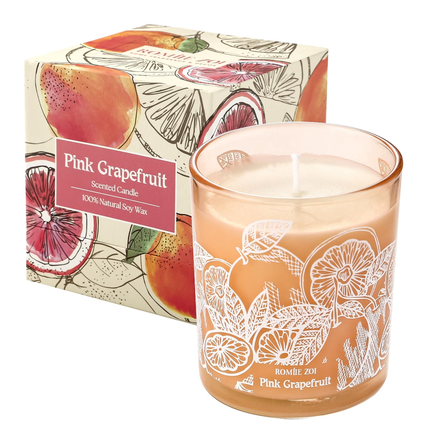 ROMIIE ZOI Pink Grapefruit Scented Candle - 6oz/170g | Aromatherapy Soy Wax Jar Candle for Home & Gifts