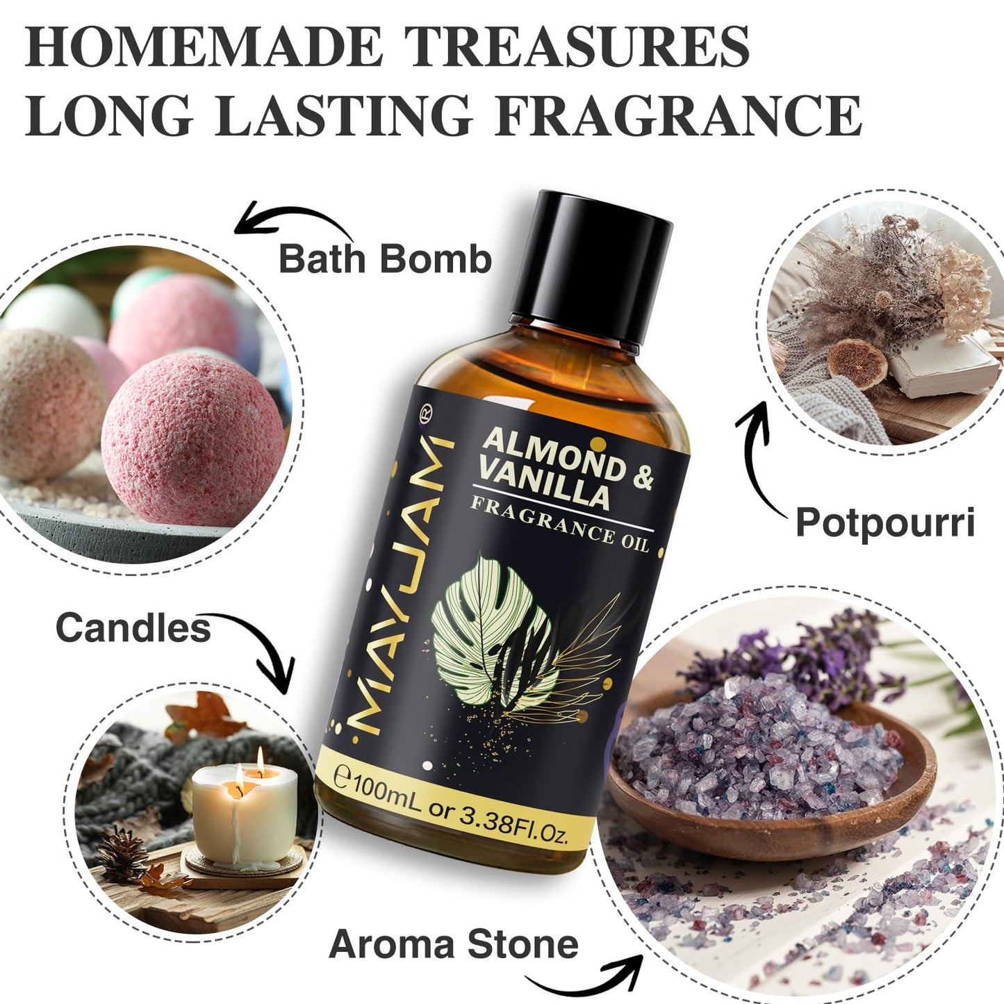 MAYJAM Almond & Vanilla Fragrance Oil - 100ml for Diffusers, Soap & Candles