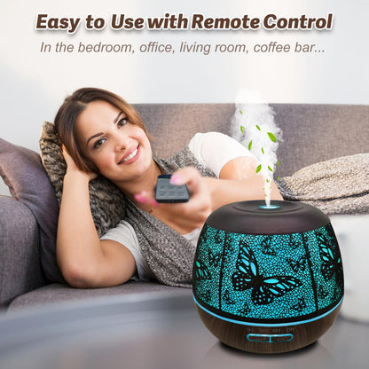 Roonbo 400ml Large Room Diffuser – Remote, 7-Color Lights, 3 Mist Modes