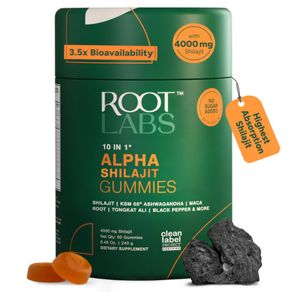 ROOT LABS 10-in-1 Alpha Shilajit Gummies | 4000 mg Pure Himalayan Shilajit, 60 Pack