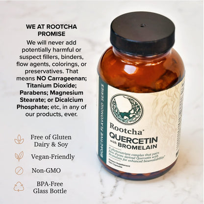 Rootcha Quercetin with Bromelain – 120 Capsules | Bioactive Fava d'anta Quercetin + Bromelain
