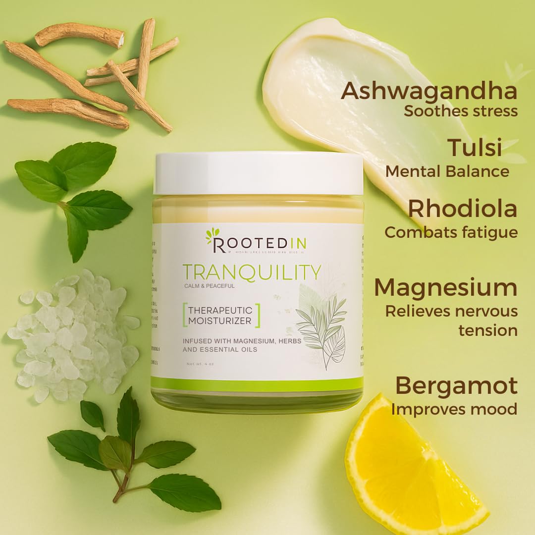 Rooted In Magnesium Cream with Ashwagandha – Aromatherapy Calming Lotion for Stress Relief, Sleep & Muscle Comfort