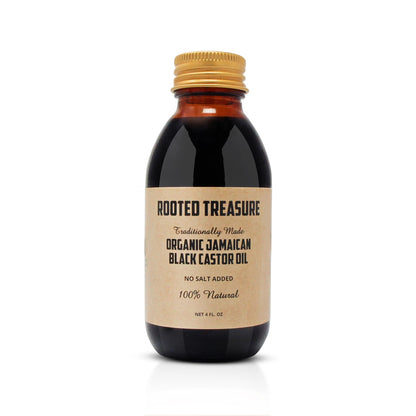 Rooted Treasure Organic Pure Jamaican Black Castor Oil 4oz: 100% Natural For Hair, Eyebrow and Beard Growth - No Salt or Preservatives Added