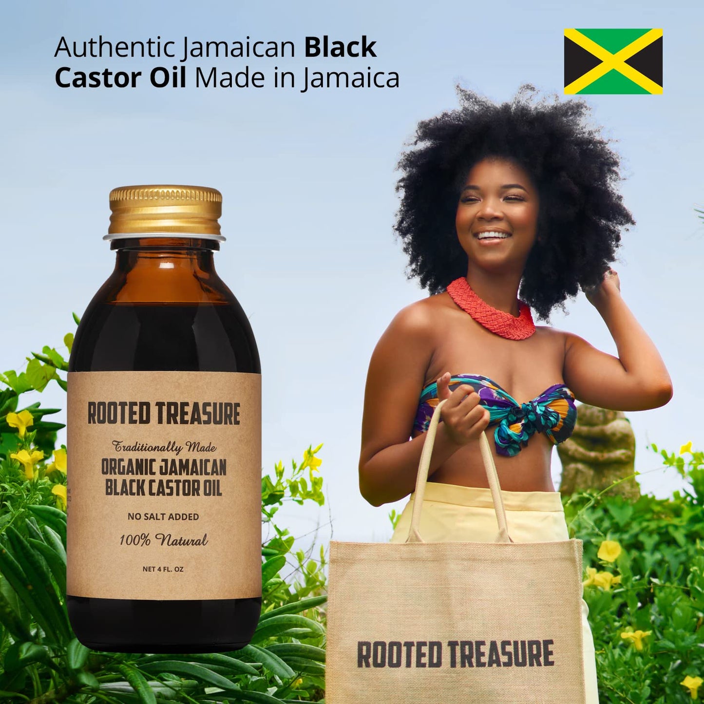 Rooted Treasure Organic Jamaican Black Castor Oil – 2x4oz | Natural Hair, Eyebrow & Beard Growth