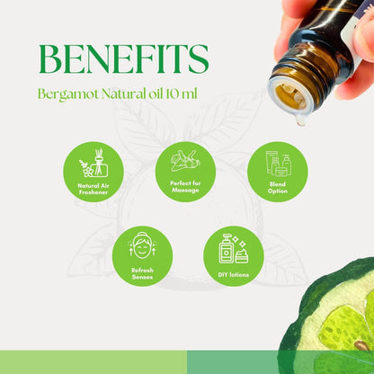Roots & Above Bergamot Essential Oil 10ml — Pure & Natural for Aroma, Skin & Hair Care