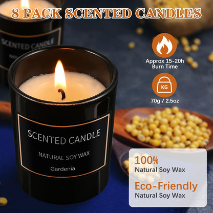 8 Pack Soy Wax Candles Gift Set – Aromatherapy Jar Candles (3.5oz)