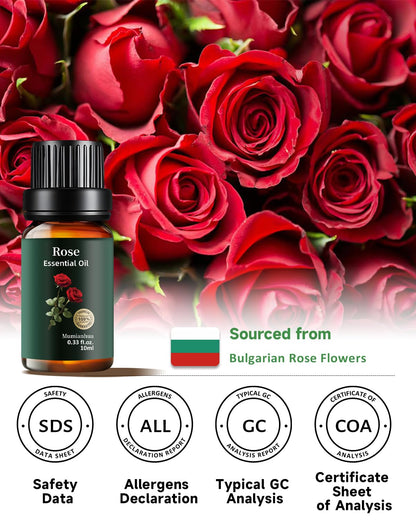 Rose Essential Oil - 100% Pure & Natural (0.33 fl oz / 10ml) | Aromatherapy, Skincare & Haircare | Mumianhua