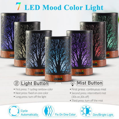 Oil Diffuser & Essential Oils Set (150ml) – 6 Oils, Auto Shut-Off, 7-Color Night Light | Gifts for Mom