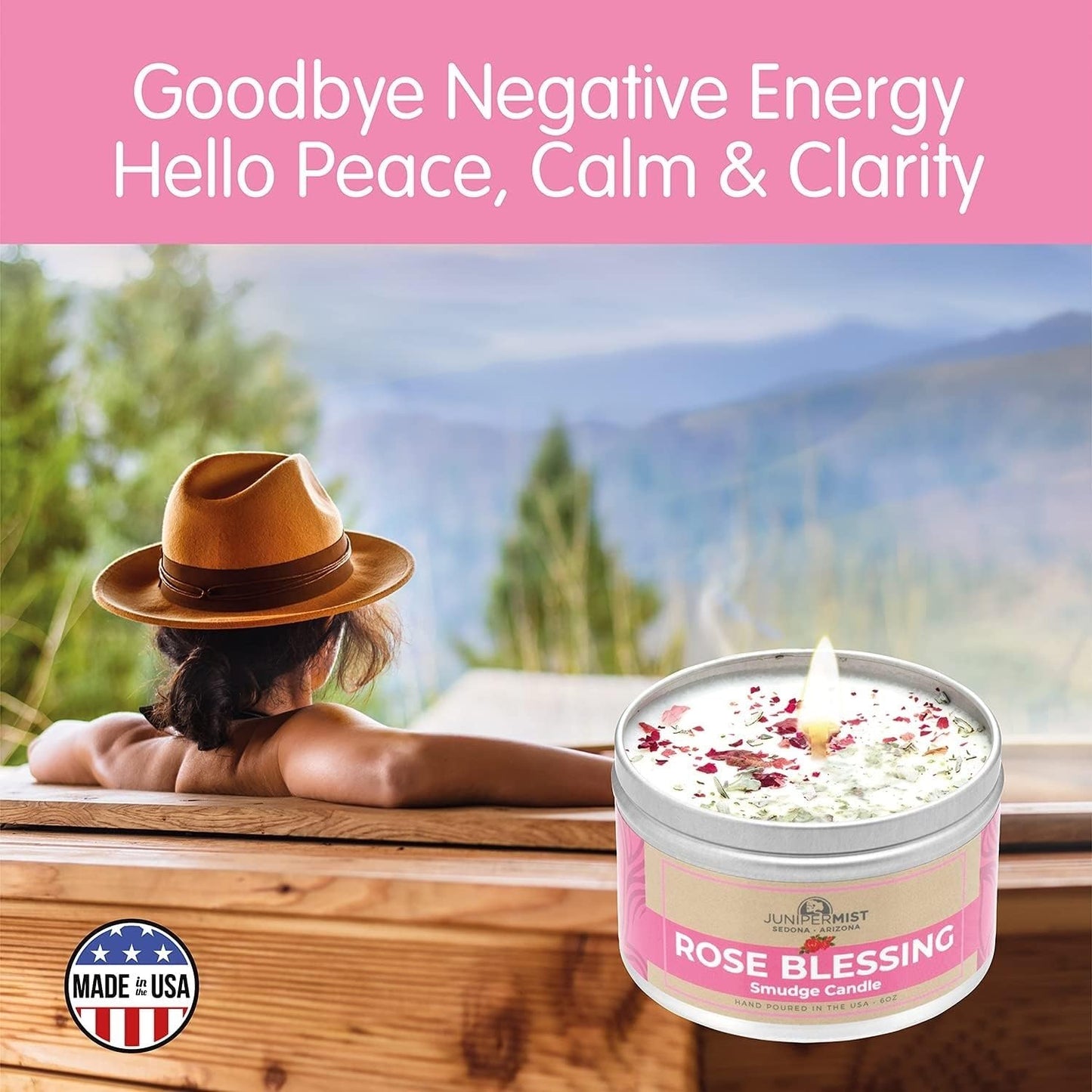Rose Smudge Candle (6oz) – Love, Healing & Protection | Sage & Essential Oils | USA Made