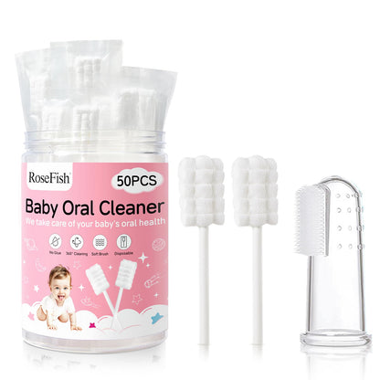 RoseFish 50Pcs Baby Tongue Cleaners (0-36 Months) – Disposable, No Glue