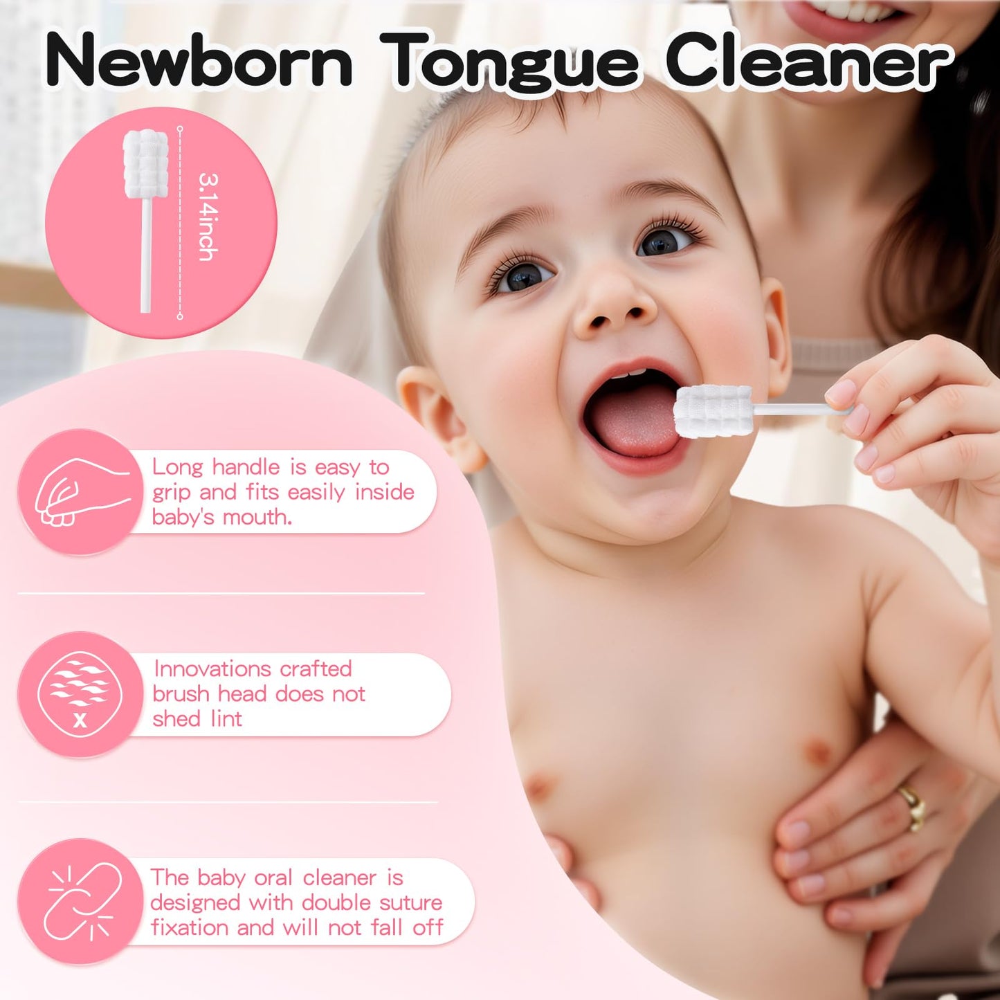 RoseFish 50Pcs Baby Tongue Cleaners (0-36 Months) – Disposable, No Glue
