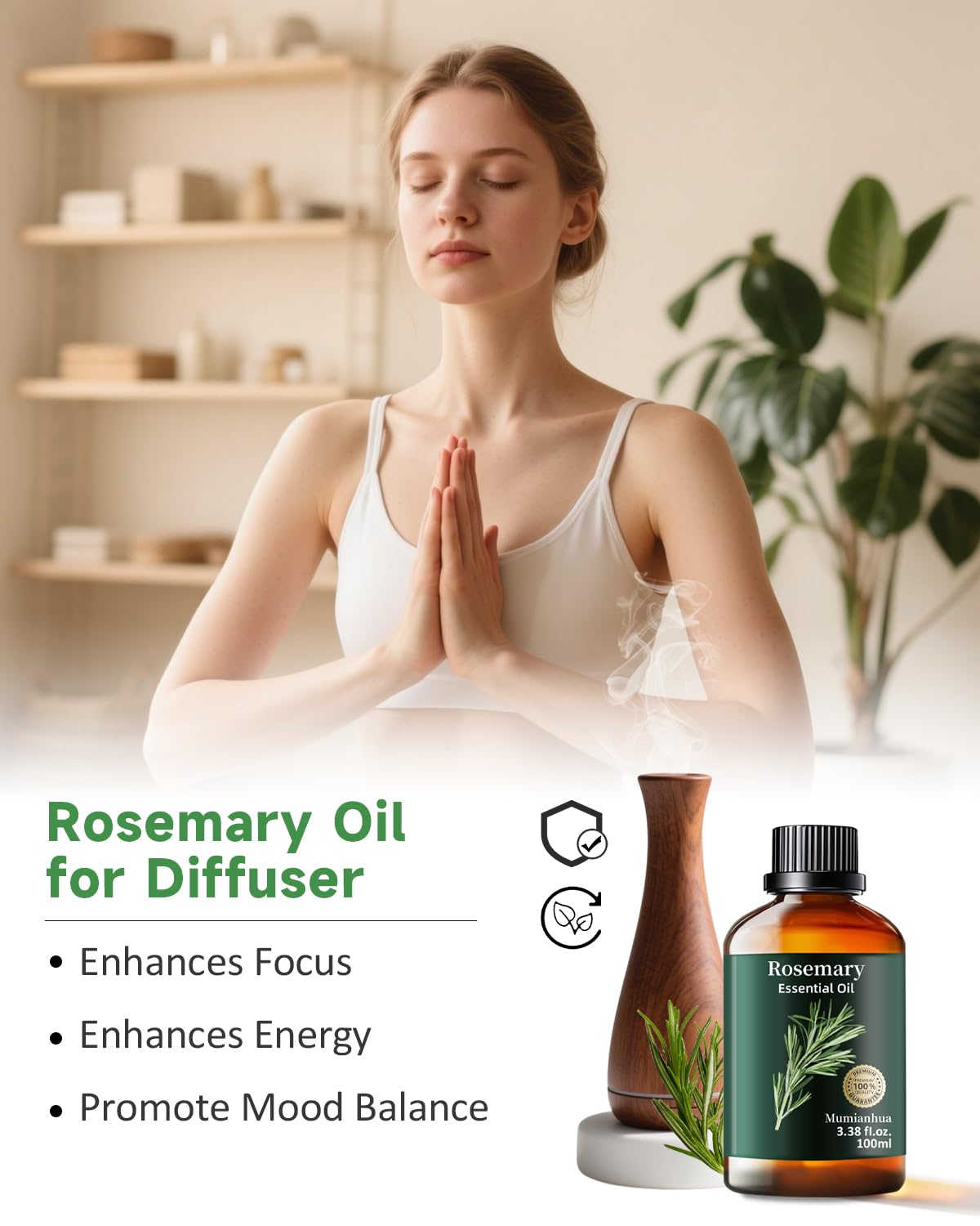 Rosemary Essential Oil Pure Mumianhua – Natural Rosemary Oil for Diffuser, Aromatherapy, Skincare, Hair & Soap Making | 3.38 Fl Oz