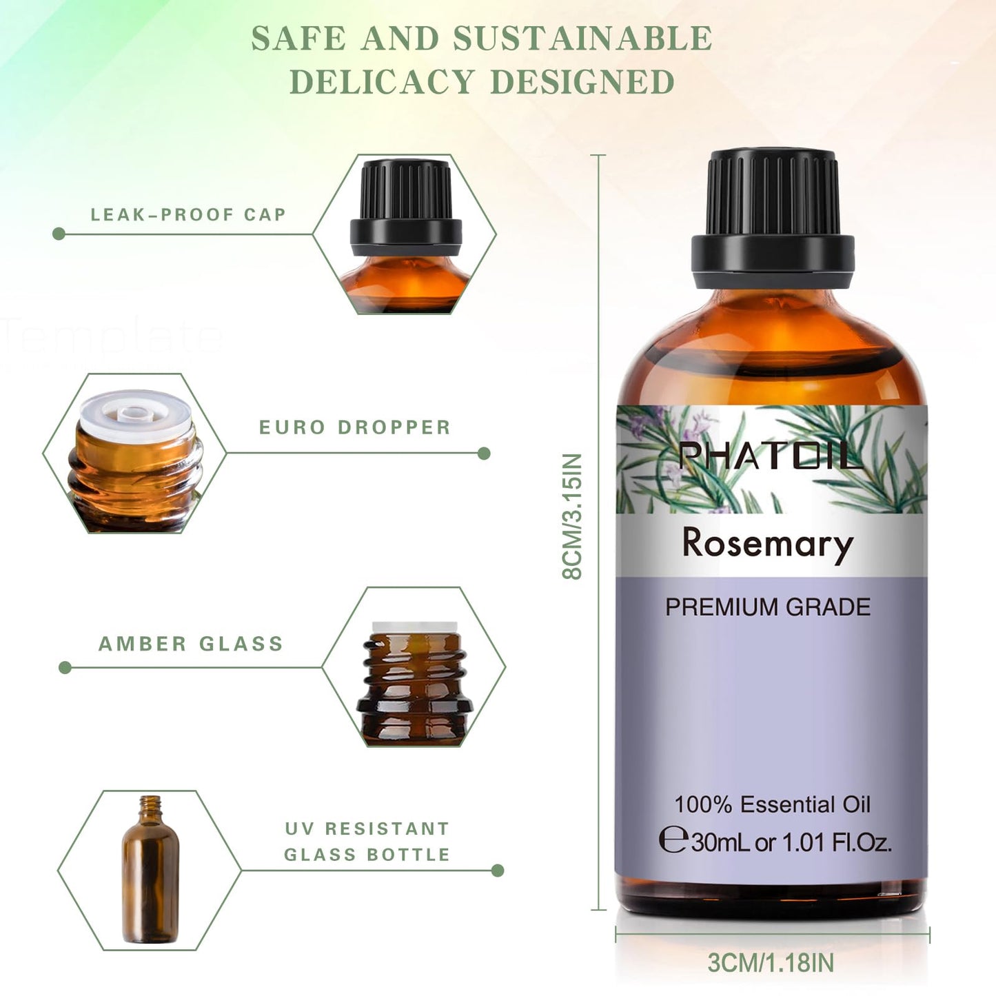 Rosemary Essential Oil 30ml | PHATOIL Premium Aromatherapy Oil for Diffusers, DIY Soap & Candles
