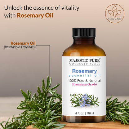 Majestic Pure Rosemary Essential Oil - 4 oz, 100% Pure & Natural in Amber Glass Dropper