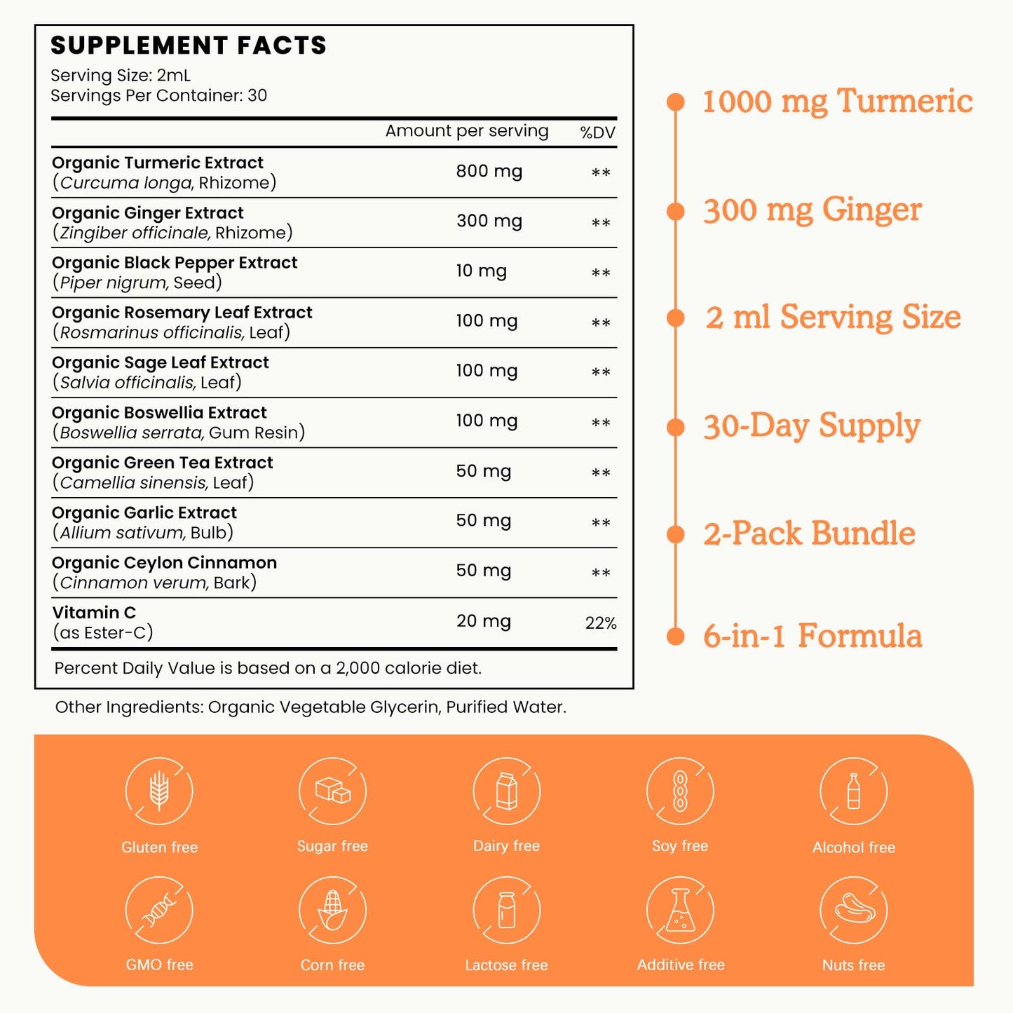 (2 Pack) Organic Turmeric Curcumin Liquid Drops - 1 Fl Oz