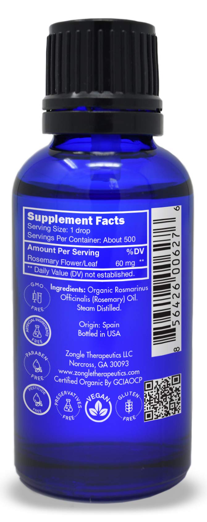 Organic Rosemary Oil – 100% Pure, Food Grade, Edible for Hair Growth | Zongle Therapeutics, 1 OZ