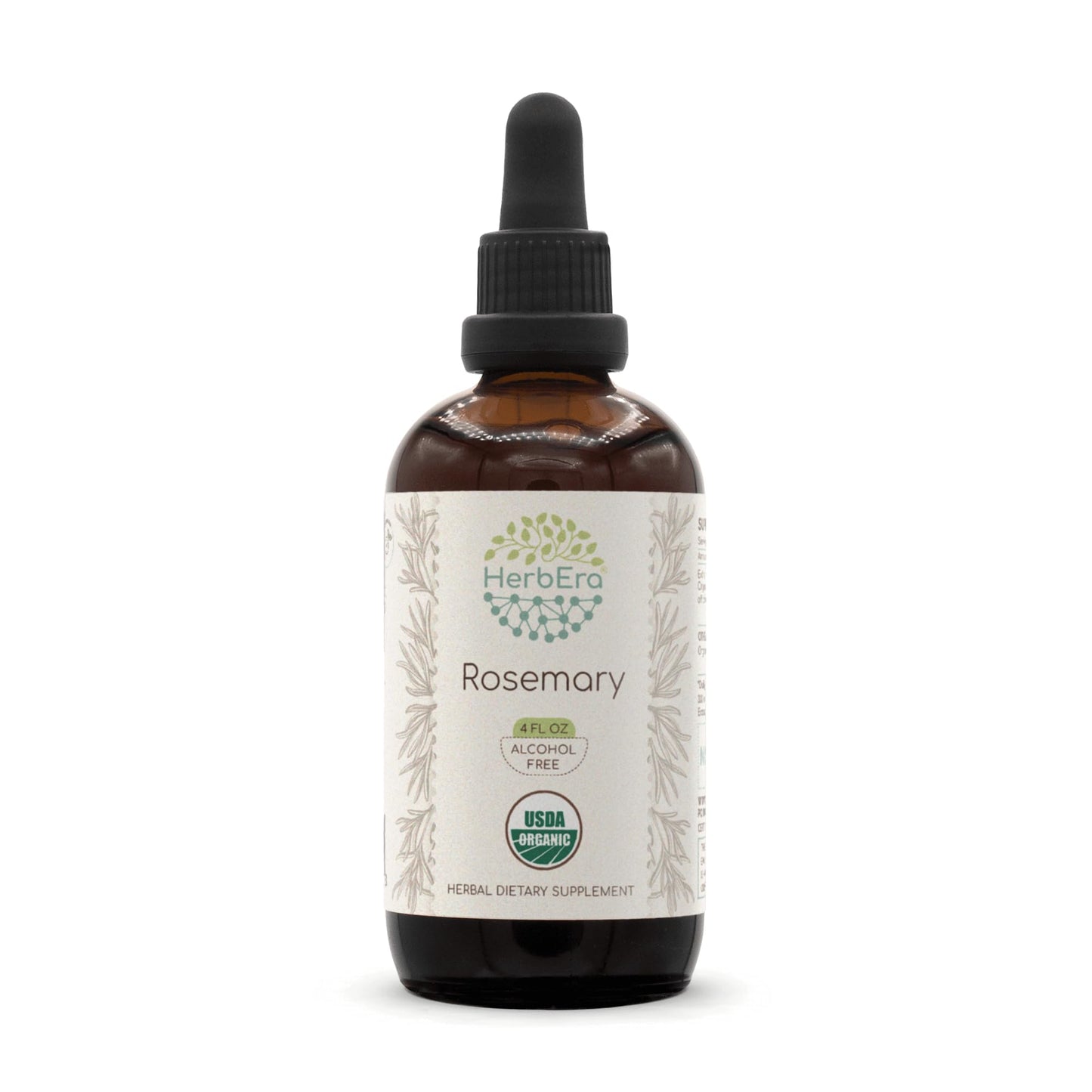 HerbEra Rosemary B120 USDA Organic Tincture | Alcohol-Free Extract, High-Potency Herbal Drops | Certified Organic Rosemary (Rosmarinus Officinalis) Dried Leaf (4 oz)