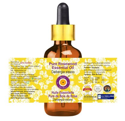dève herbes Rosewood Essential Oil (Dalbergia Sissoo) with Glass Dropper - 15ml | Pure, Non-Sticky, Non-Greasy, Lightweight for All Skin Types