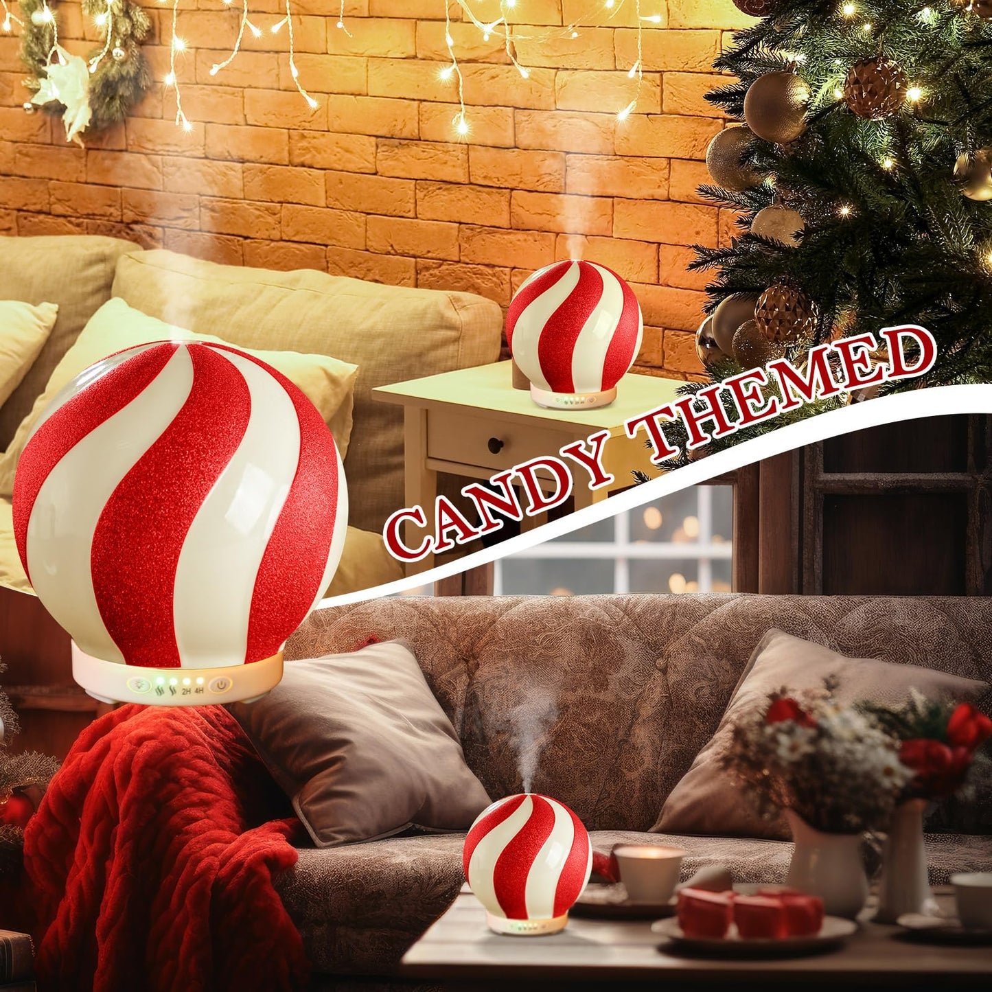 Rossesay Christmas Diffuser 120ml – Candy Cane Ceramic Humidifier