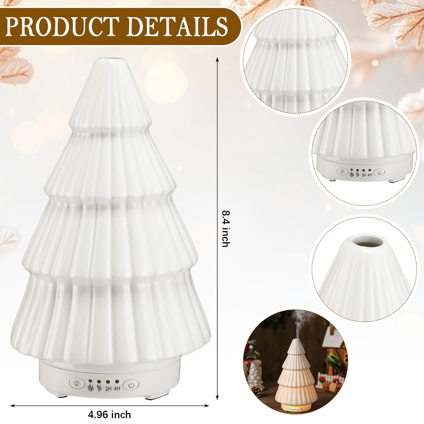 Rossesay Christmas Essential Oil Diffuser – Ceramic 120ml White Christmas Tree