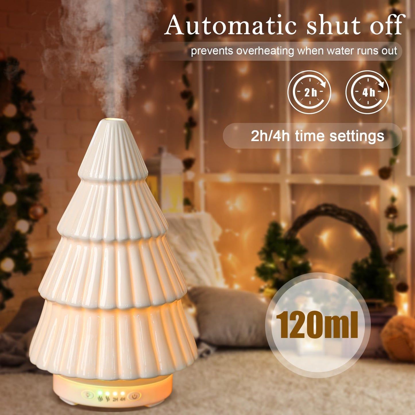 Rossesay Christmas Essential Oil Diffuser – Ceramic 120ml White Christmas Tree