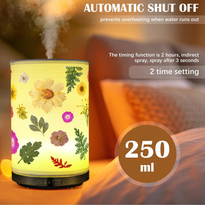Rossesay Essential Oil Diffuser with Pressed Flower Lamp | 250ml, 7-Color LED, Auto-Off, 3 Mist Modes