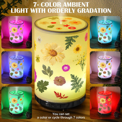 Rossesay Essential Oil Diffuser with Pressed Flower Lamp | 250ml, 7-Color LED, Auto-Off, 3 Mist Modes