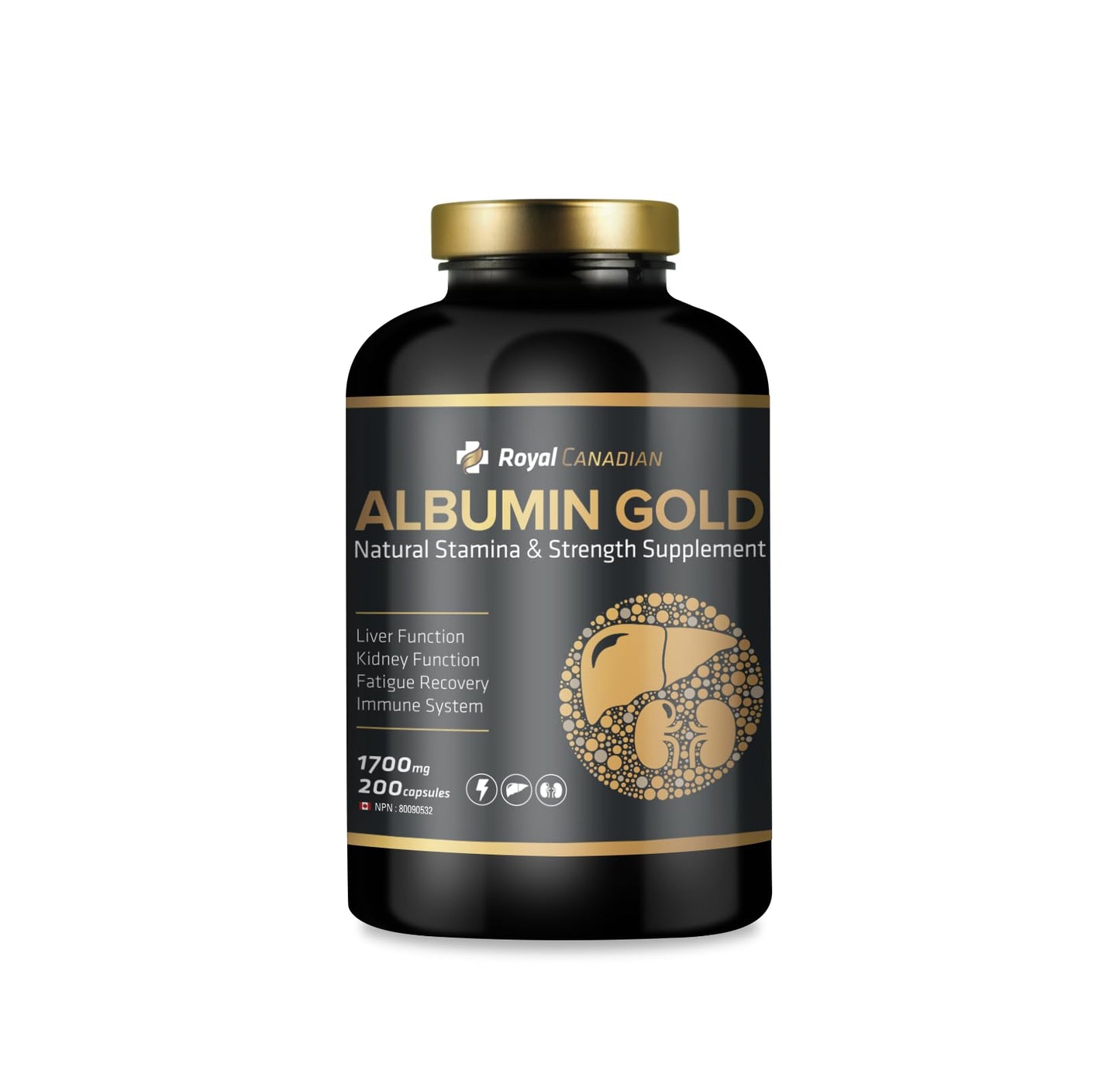 Royal Canadian Albumin Gold 1700mg | Liver Function | Kidney Function | Fatigue Recovery | Immune System (200 x 1700mg Capsules)