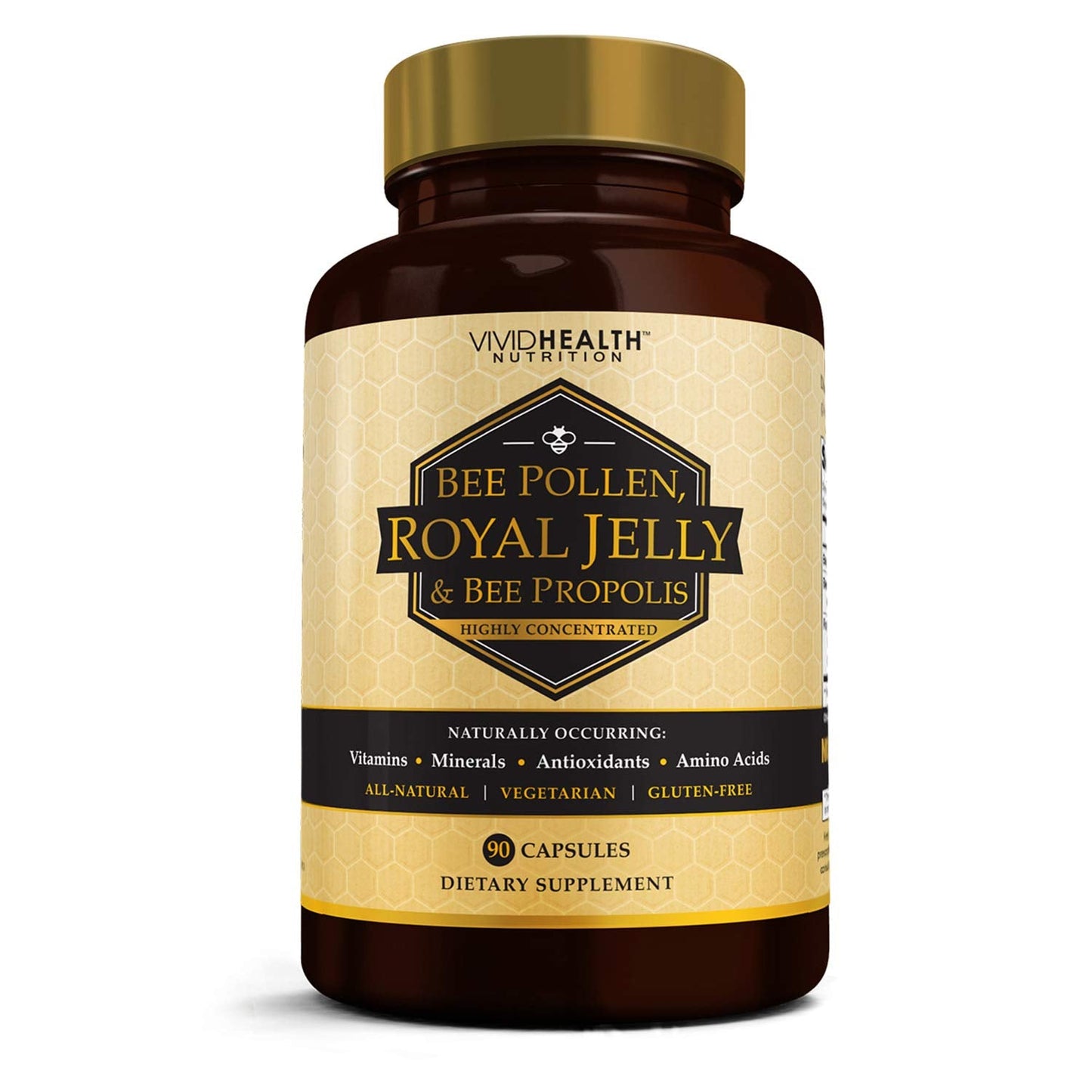 Vivid Health Nutrition Royal Jelly & Bee Pollen Capsules - High Potency, 90 Count