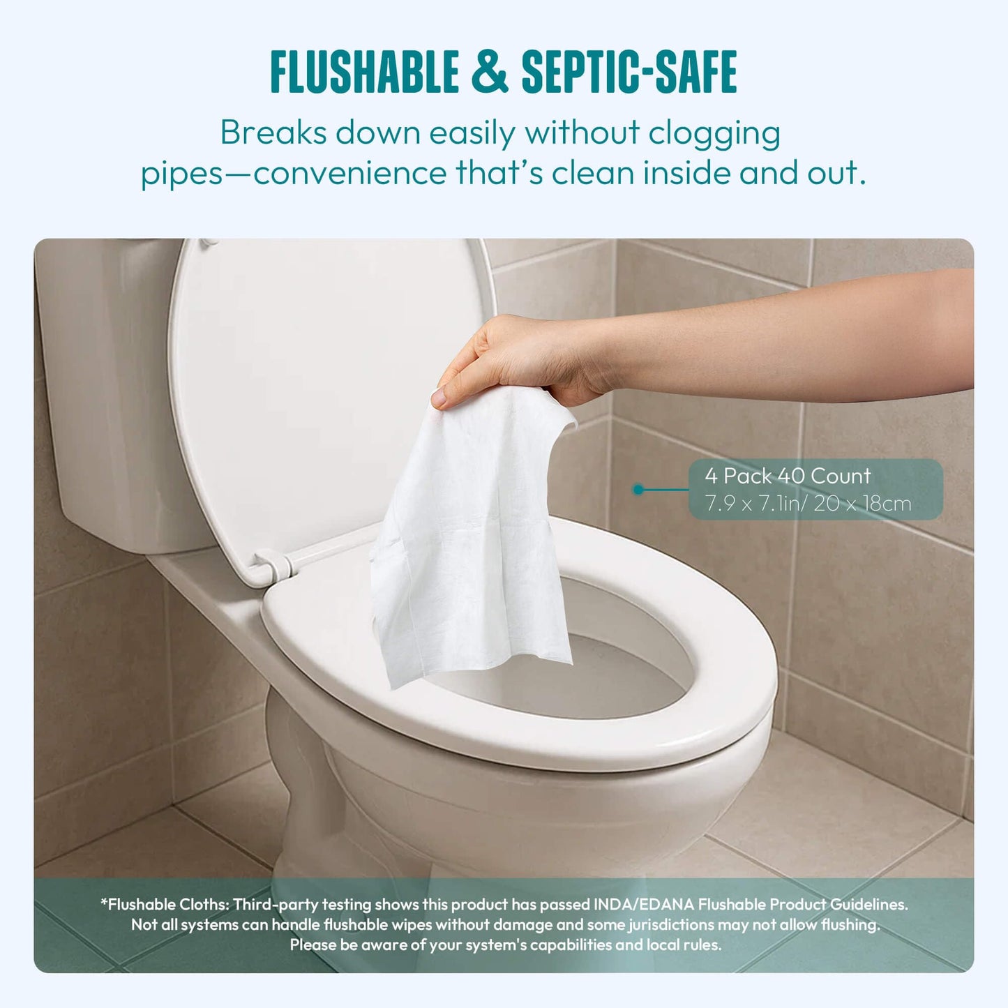 RPE Life Large Feminine Wipes – pH Balanced, Unscented, Flushable (10ct x 4)