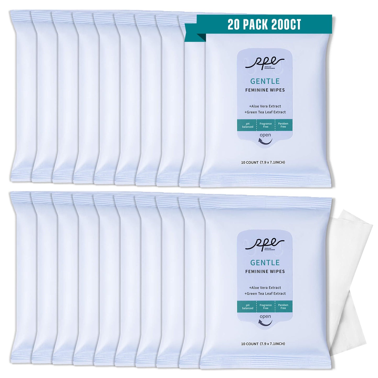 RPE Life Large Feminine Wipes – pH-Balanced, Fragrance-Free, Flushable (10ct x 20 Pack)