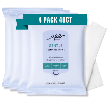 RPE Life Large Feminine Wipes – pH Balanced, Unscented, Flushable (10ct x 4)