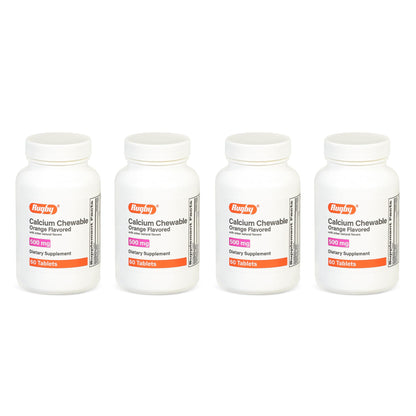 Rugby 500mg Calcium Chewable Tablets – Orange Flavor – 60 Count (4 Pack)